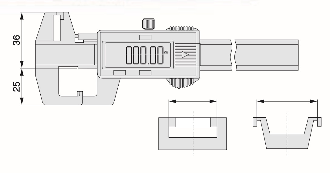 Digitalt skjutmått med skänklar med inåtvända mätspetsar